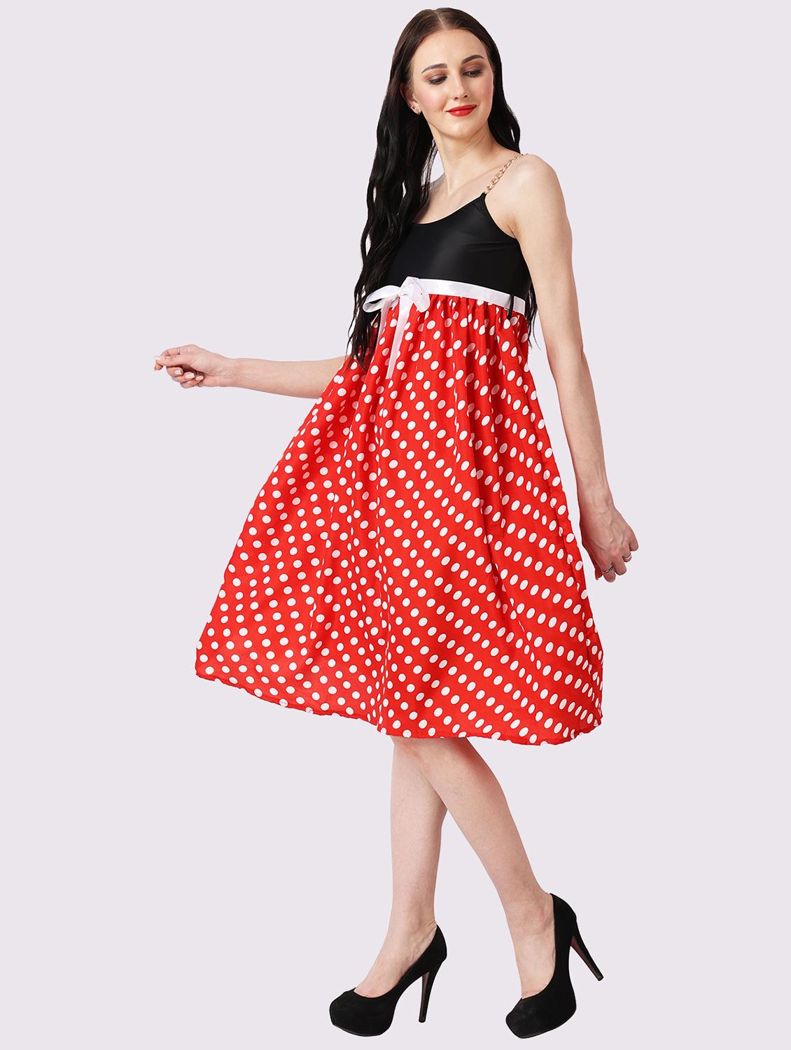 women polka doted shoulder strap fit & flare dress - 22054150 - Standard Image - 2