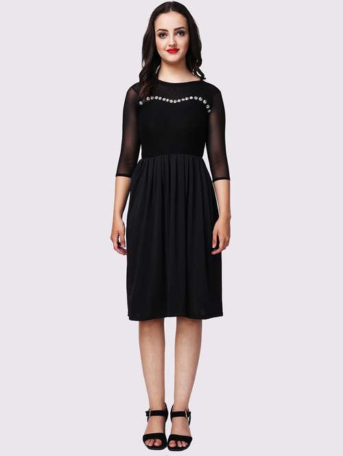 women black emebllished fit & flare dress - 22054169 - Standard Image - 0