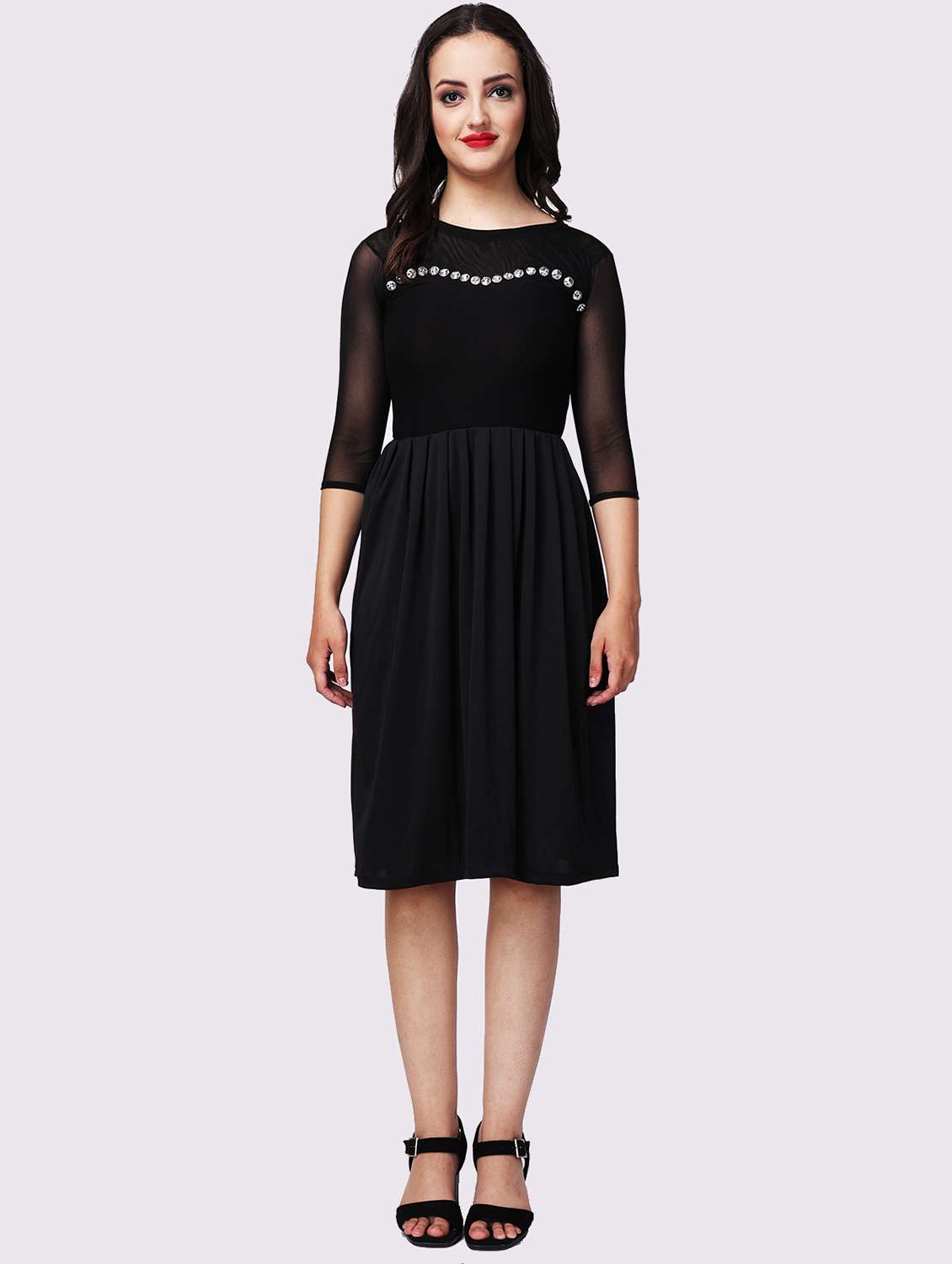 women black emebllished fit & flare dress - 22054169 - Zoom Image - 0