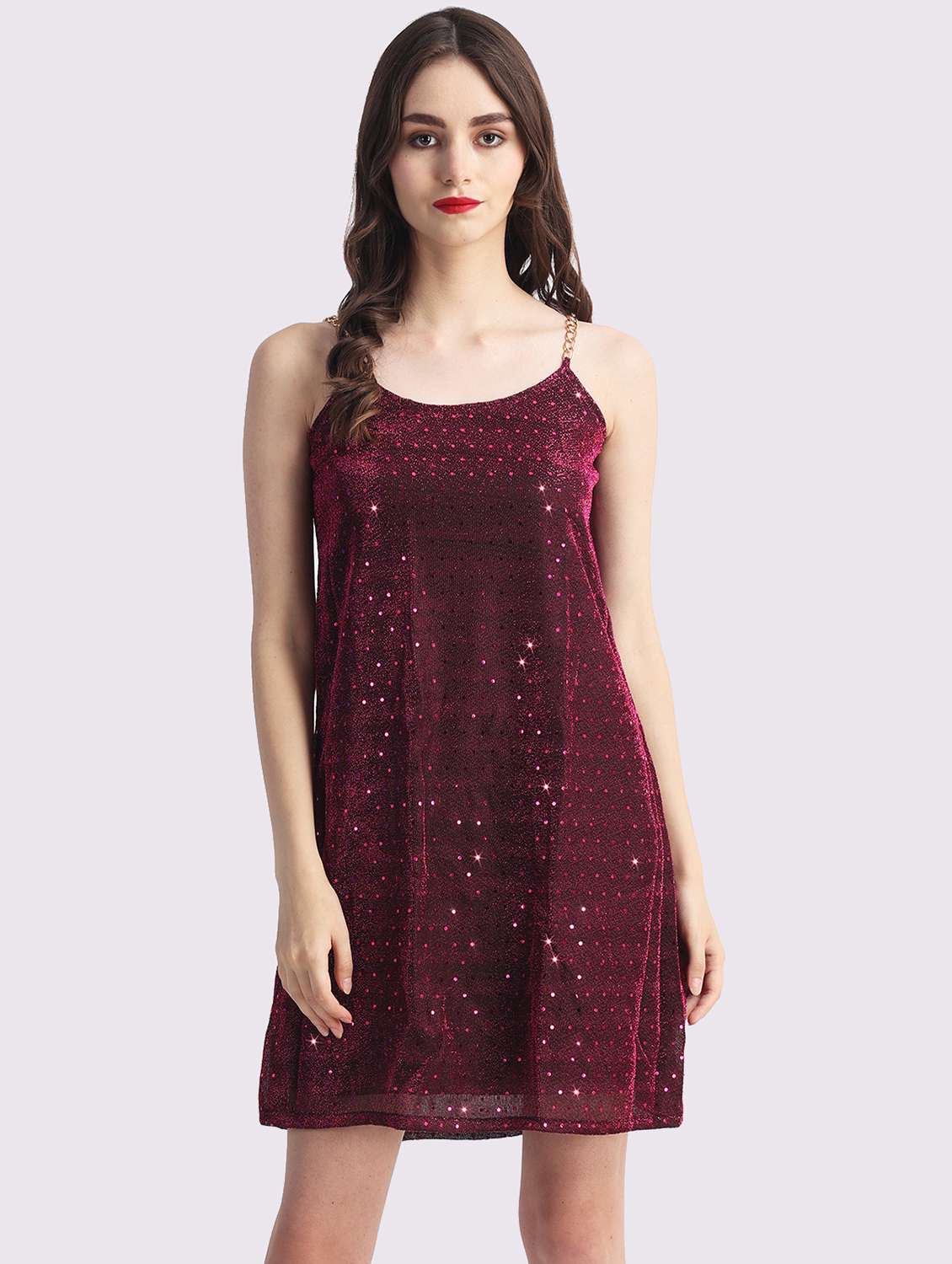 women sequined shoulder strapt a-line dress - 22054170 -  Standard Image - 2