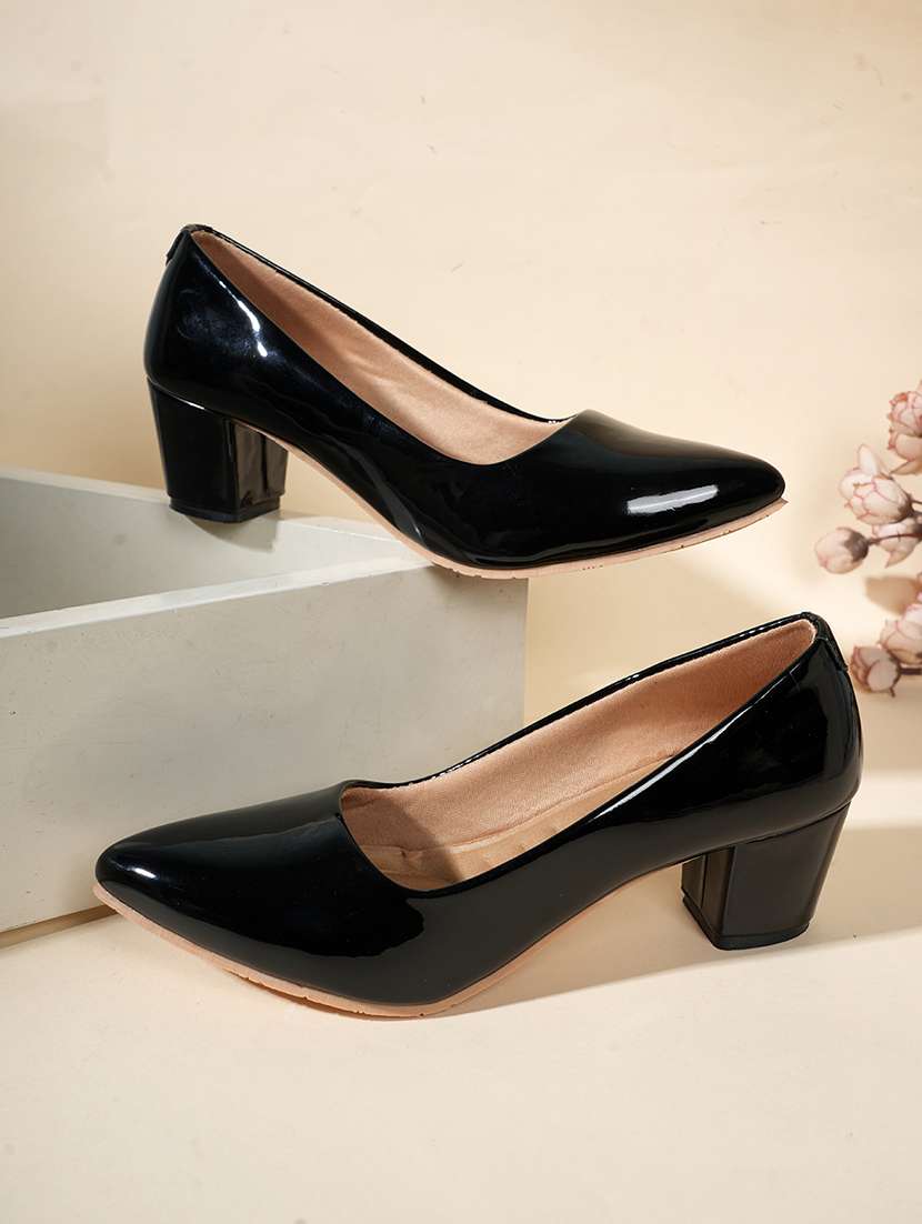 women solid block heel pump