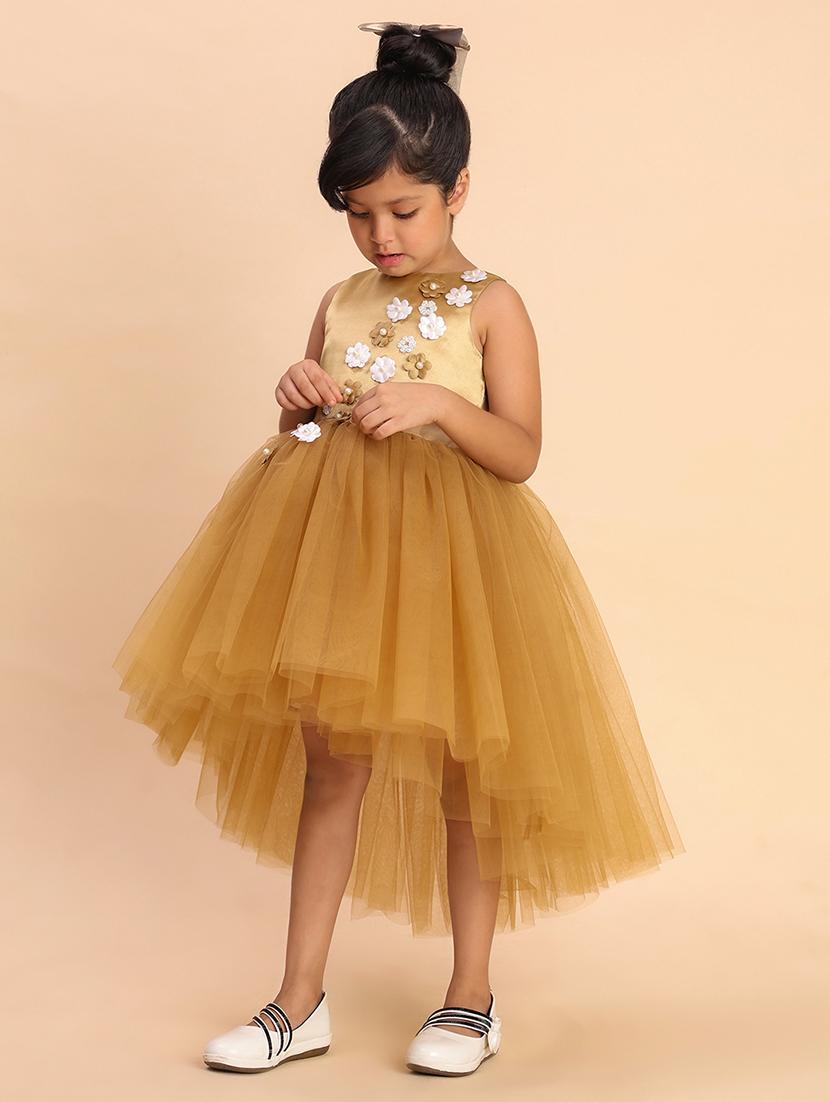 girls self designed round neck sleeveless high low dress - 22054929 - Standard Image - 2