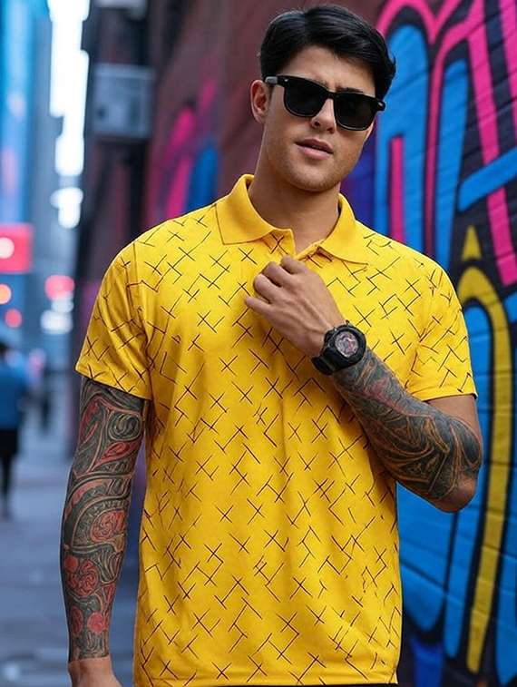 men printed short sleeve regular fit polo t-shirt