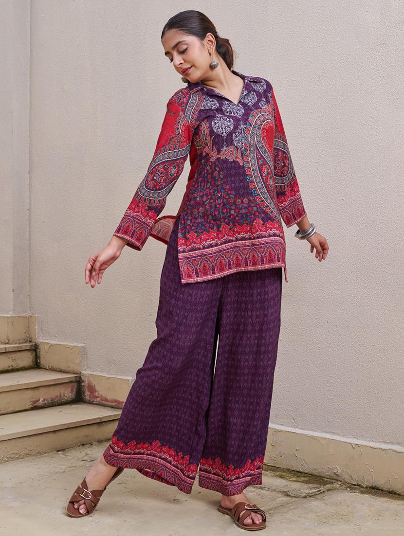 women long sleeve regular fit ethnic co-ord set - 22055043 - Standard Image - 2