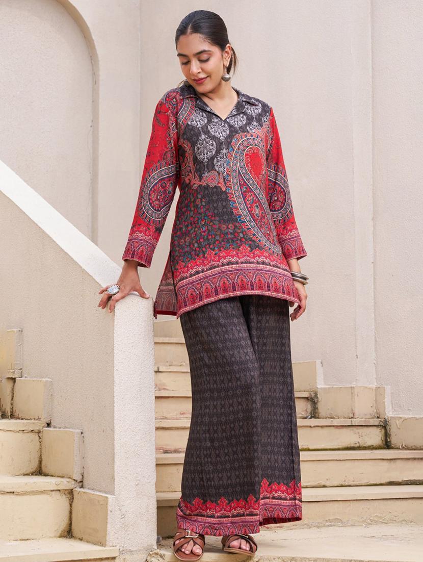 women long sleeve regular fit ethnic co-ord set - 22055046 - Standard Image - 2