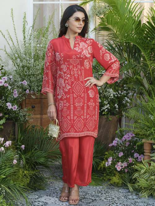 women three quarter sleeve regular fit ethnic co-ord set - 22055058 - Standard Image - 0
