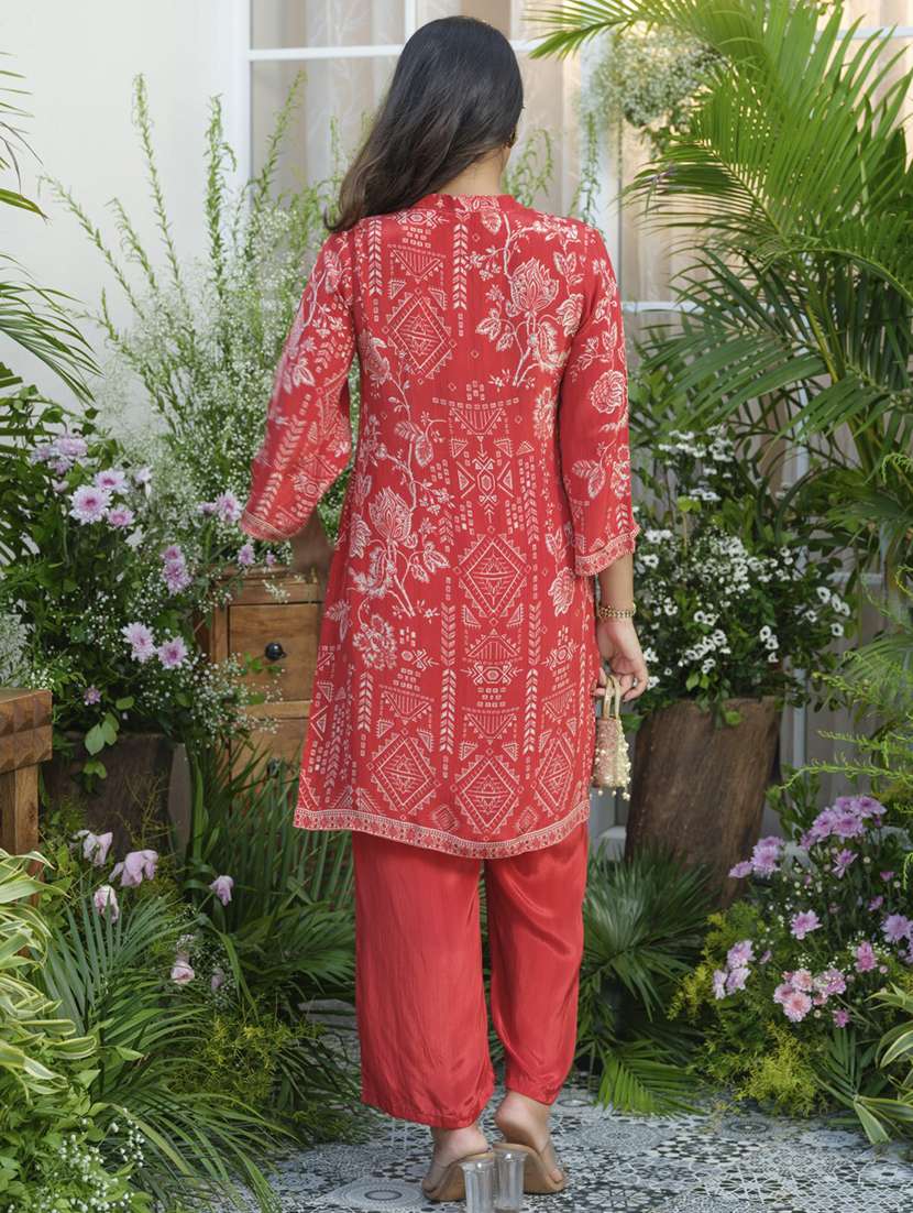women three quarter sleeve regular fit ethnic co-ord set - 22055058 - Standard Image - 2