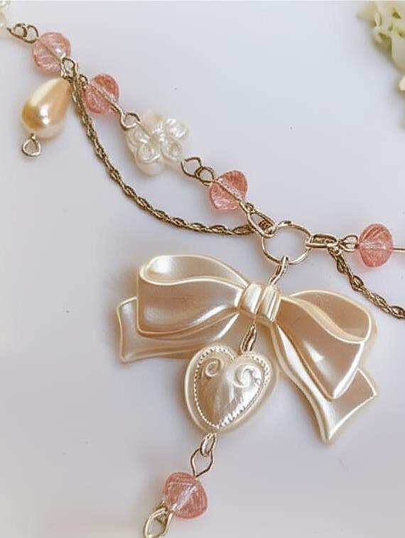 pearl beaded bow detailed necklace - 22055059 - Standard Image - 2