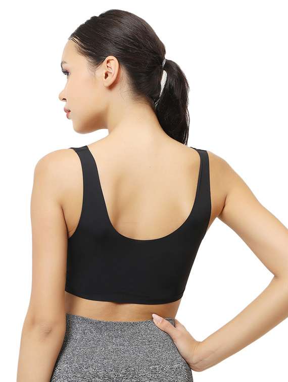 women black solid lightly padded sports bra - 22055060 - Standard Image - 2