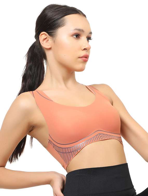 women orange solid lightly padded sports bra - 22055062 - Standard Image - 2