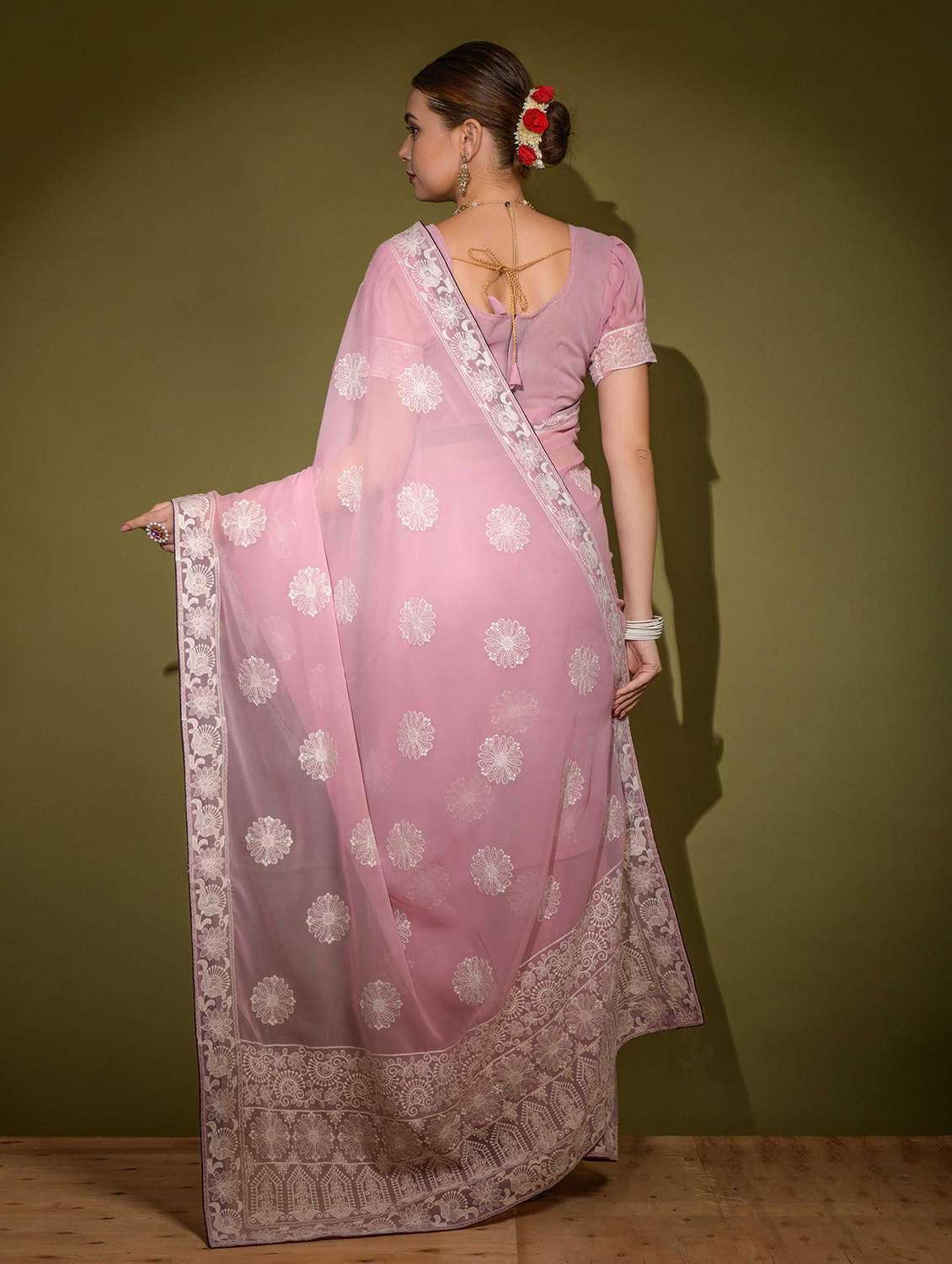women solid with work embroidered saree with blouse - 22055066 -  Standard Image - 2