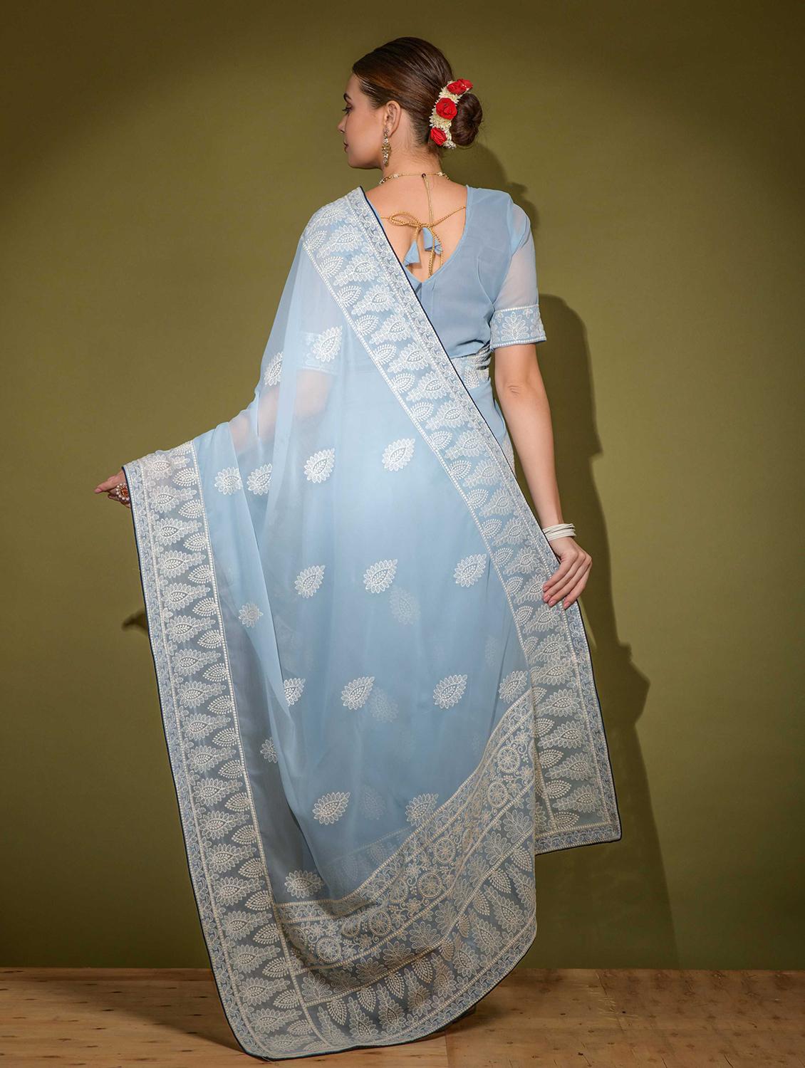 women solid with work embroidered saree with blouse - 22055067 - Standard Image - 2