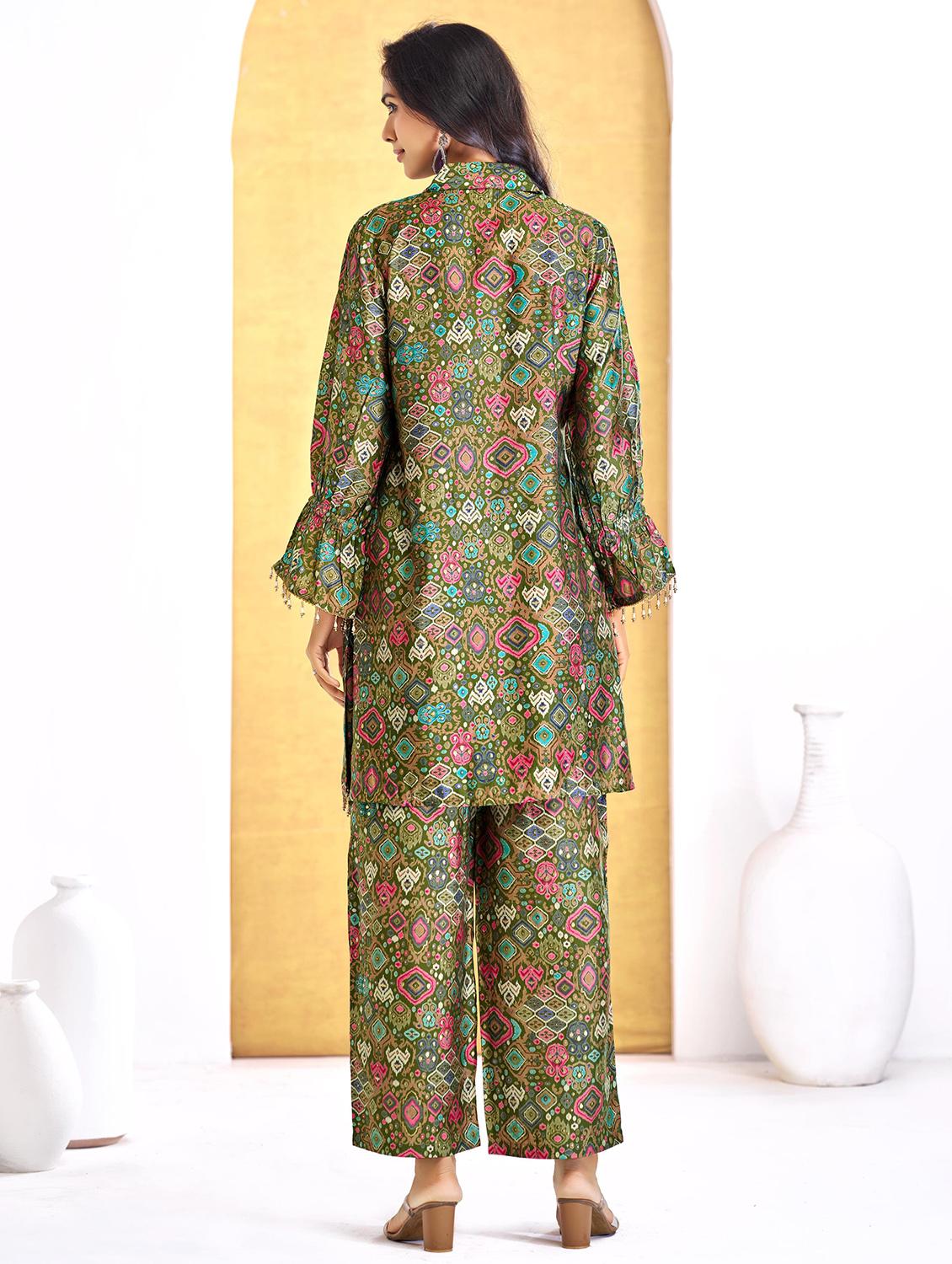 women printed long sleeve regular fit ethnic co-ord set - 22055073 - Standard Image - 2