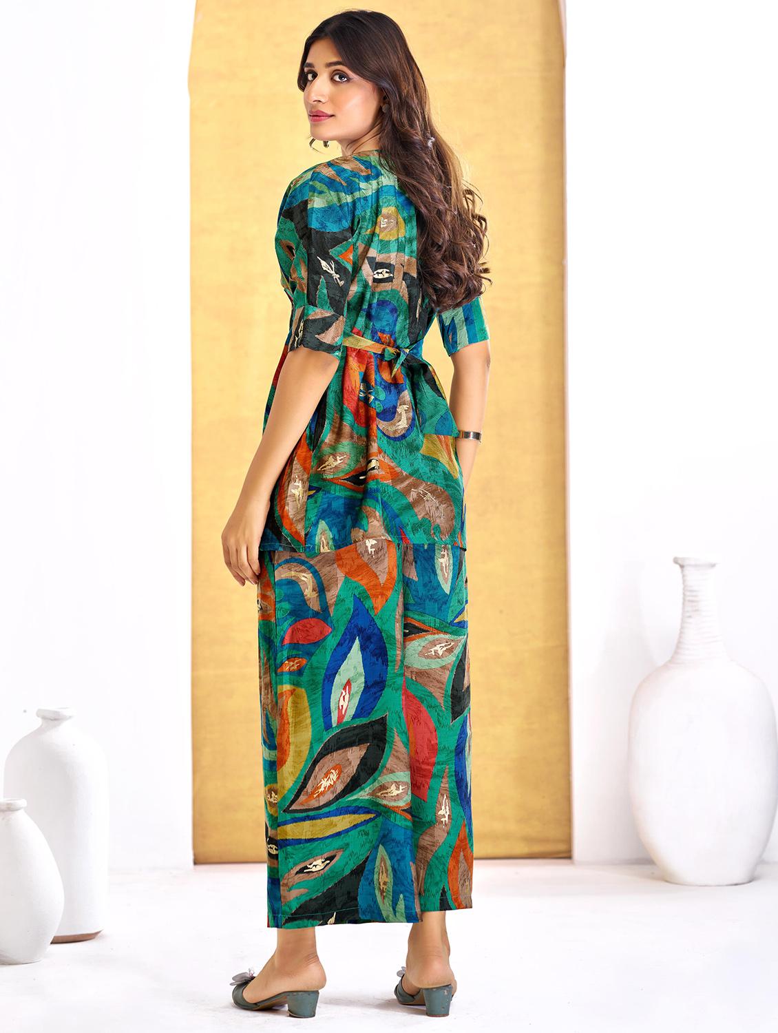 women printed short sleeve regular fit ethnic co-ord set - 22055076 - Standard Image - 2