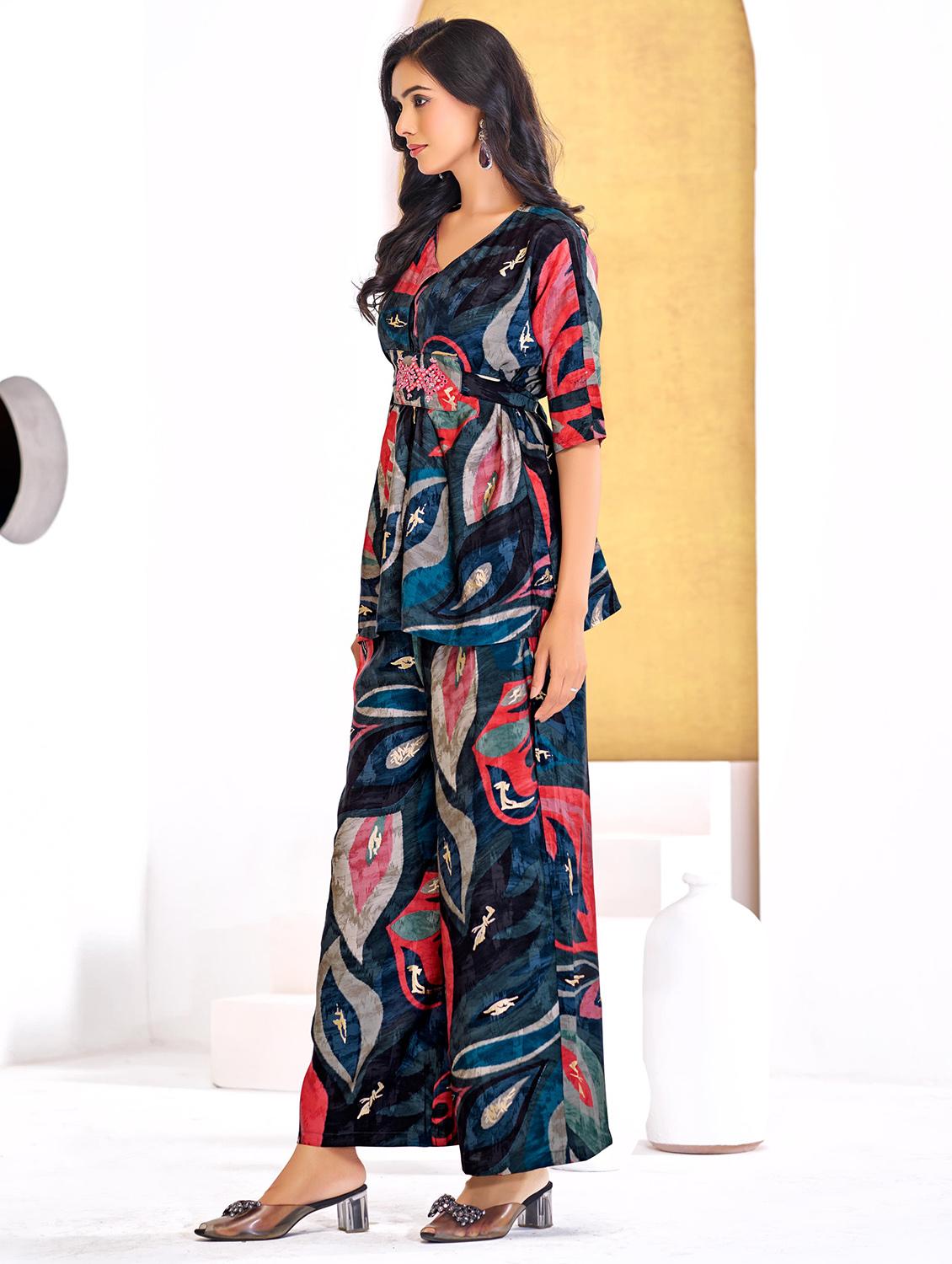 women printed short sleeve regular fit ethnic co-ord set - 22055077 - Standard Image - 2