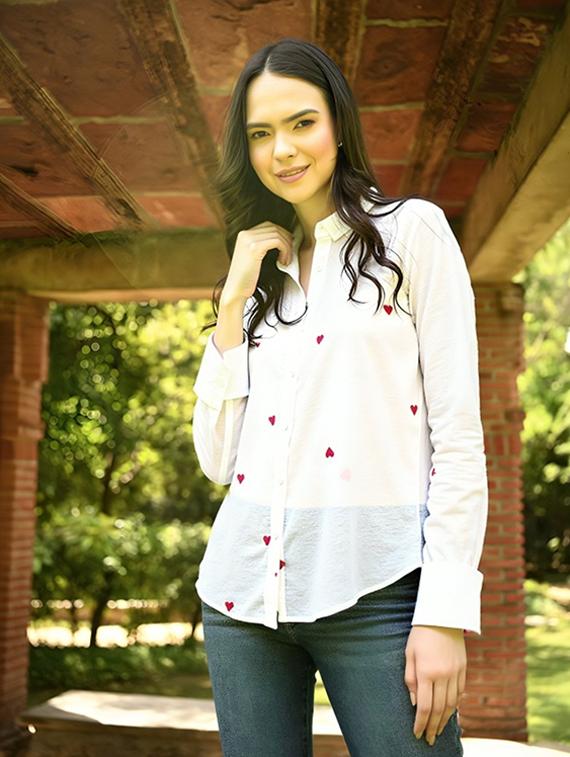 women printed collared long sleeve shirt - 22055101 - Zoom Image - 0