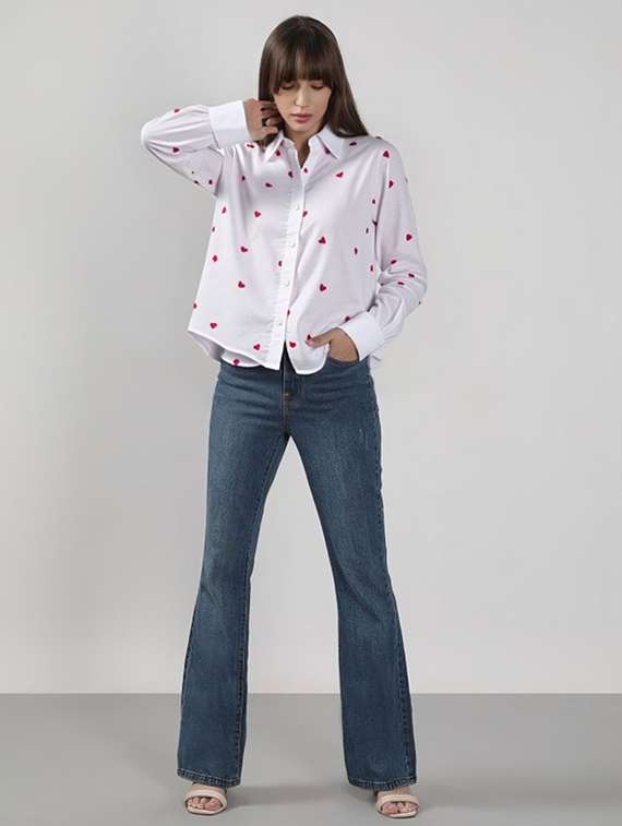 women printed collared long sleeve shirt - 22055111 -  Standard Image - 2