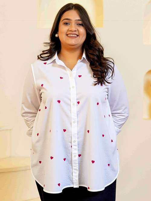 women plus size printed collared long sleeve shirt - 22055113 -  Standard Image - 0