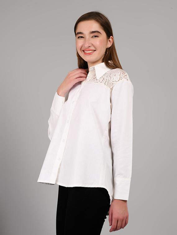 women solid collared long sleeve shirt - 22055116 - Standard Image - 2