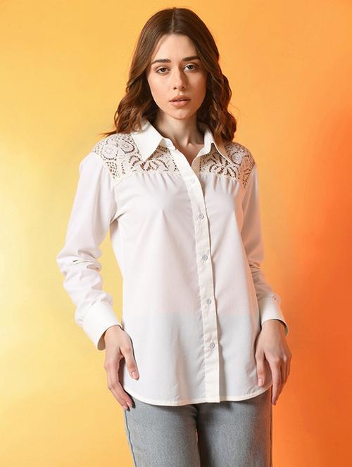 women solid collared long sleeve shirt - 22055122 - Standard Image - 0