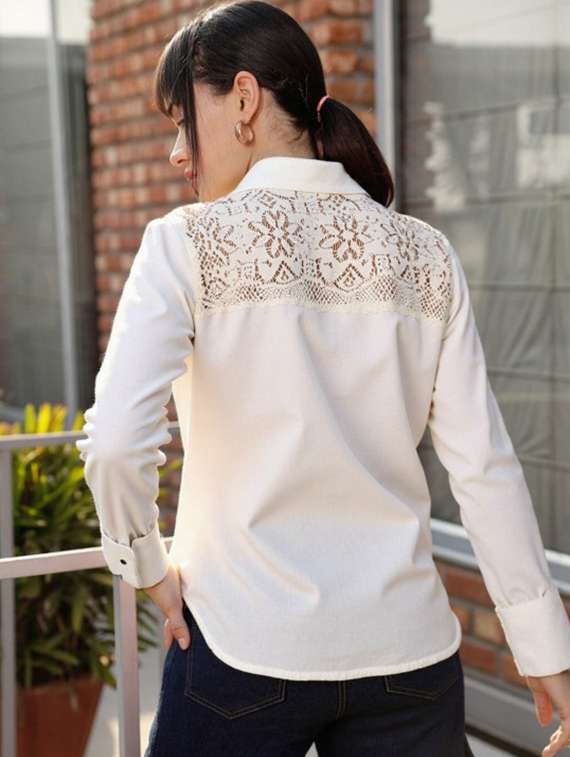 women solid collared long sleeve shirt - 22055123 - Standard Image - 2