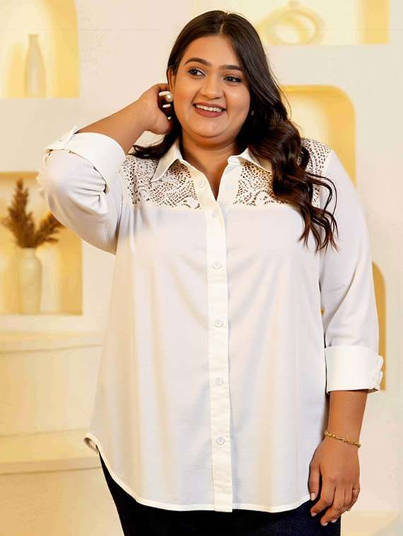 women plus size solid collared long sleeve shirt - 22055125 - Zoom Image - 0