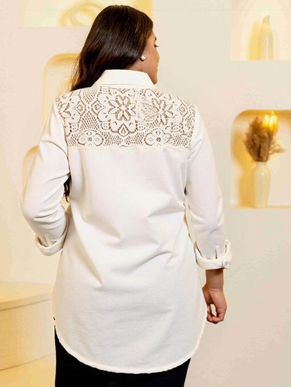 women plus size solid collared long sleeve shirt - 22055125 - Standard Image - 2