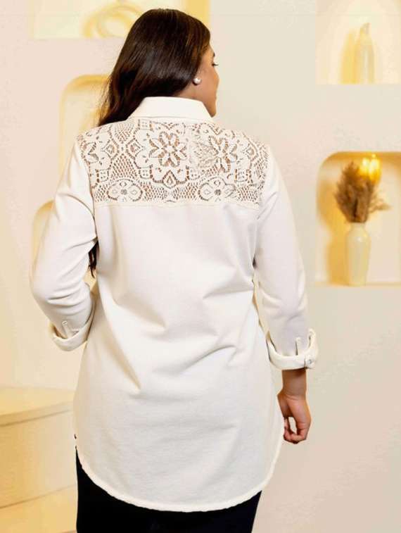 women plus size solid collared long sleeve shirt - 22055125 - Standard Image - 2