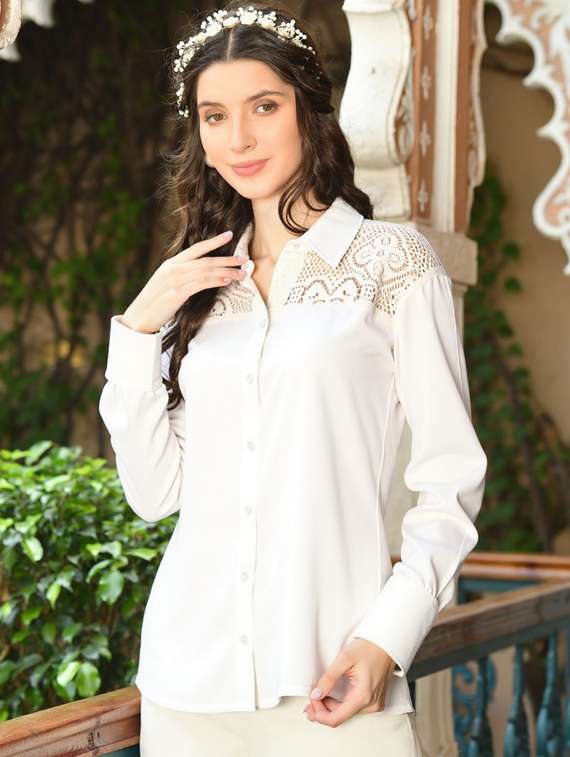 women solid collared long sleeve shirt
