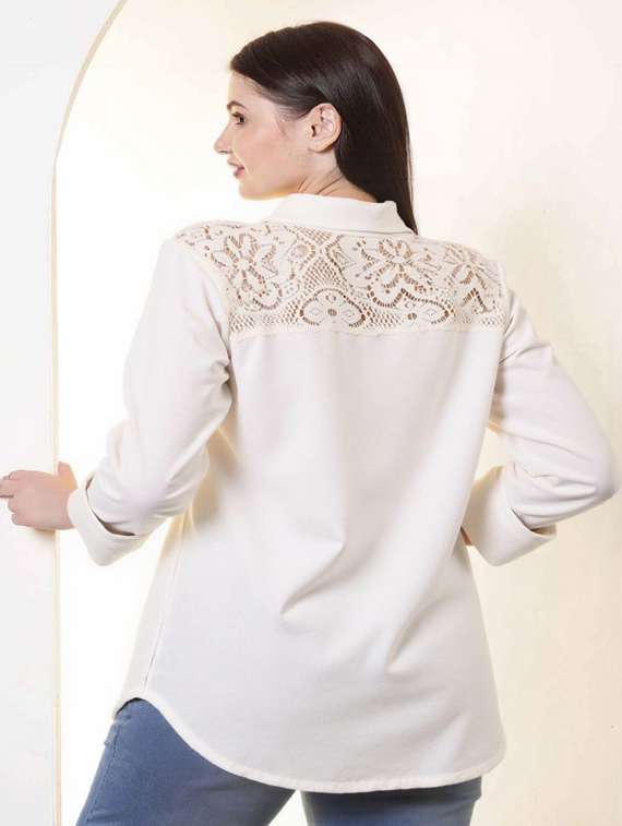 women plus size solid collared long sleeve shirt - 22055128 - Standard Image - 2