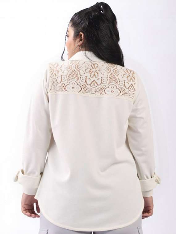 women plus size solid collared long sleeve shirt - 22055129 -  Standard Image - 2