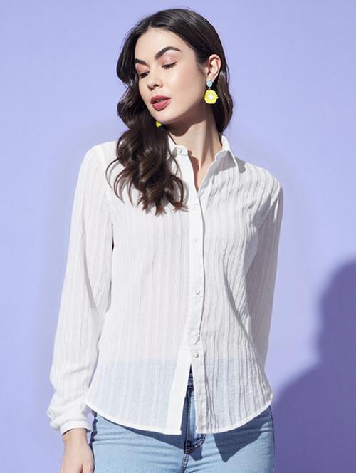 women solid collared long sleeve shirt - 22055133 - Standard Image - 0