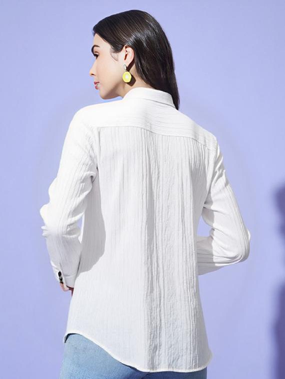 women solid collared long sleeve shirt - 22055133 - Standard Image - 2