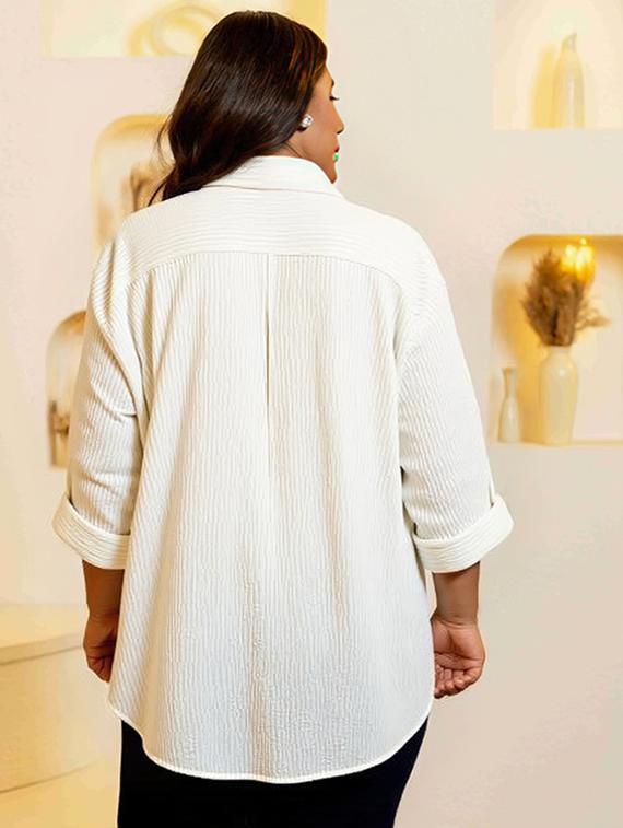 women plus size solid collared long sleeve shirt - 22055139 - Standard Image - 2