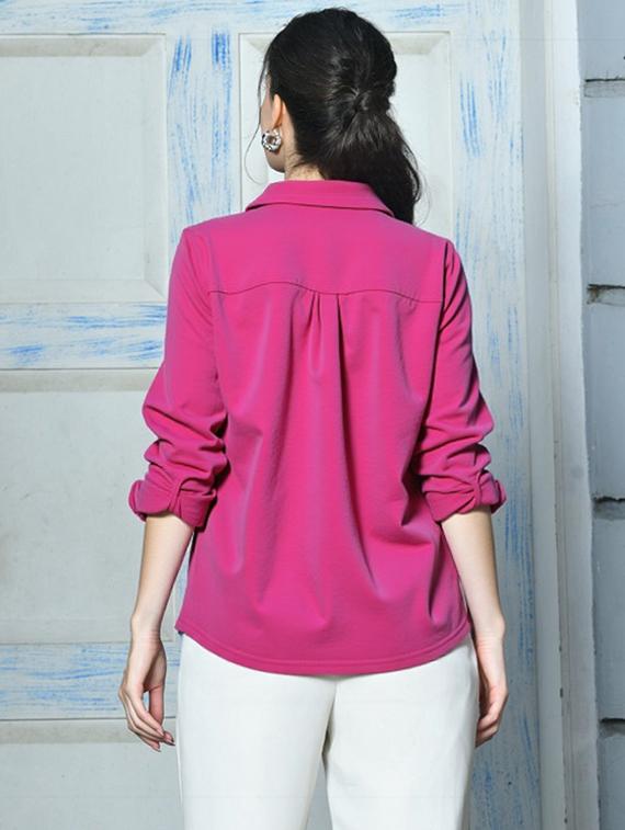 women solid collared long sleeve relaxed fit shirt - 22055140 - Standard Image - 2