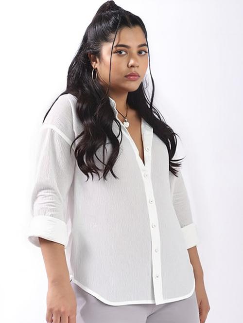 women plus size solid collared long sleeve shirt - 22055141 - Standard Image - 0