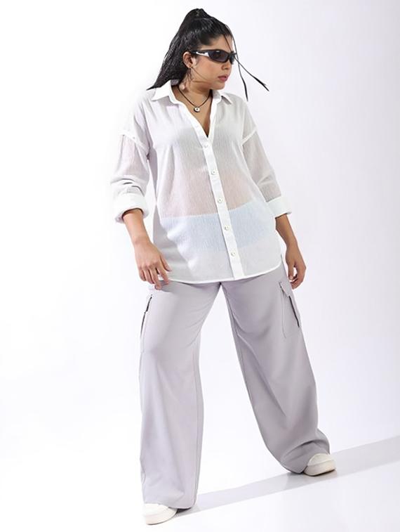 women plus size solid collared long sleeve shirt - 22055141 - Standard Image - 2