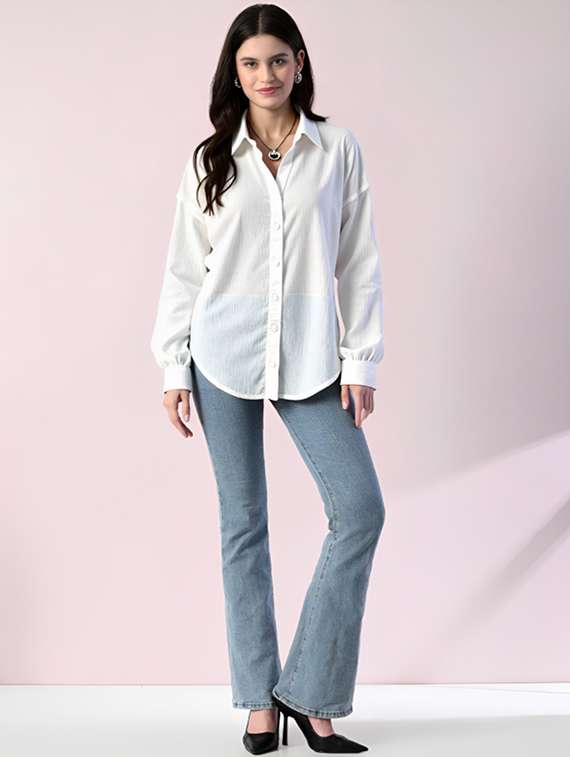 women solid collared long sleeve relaxed fit shirt - 22055144 -  Standard Image - 2