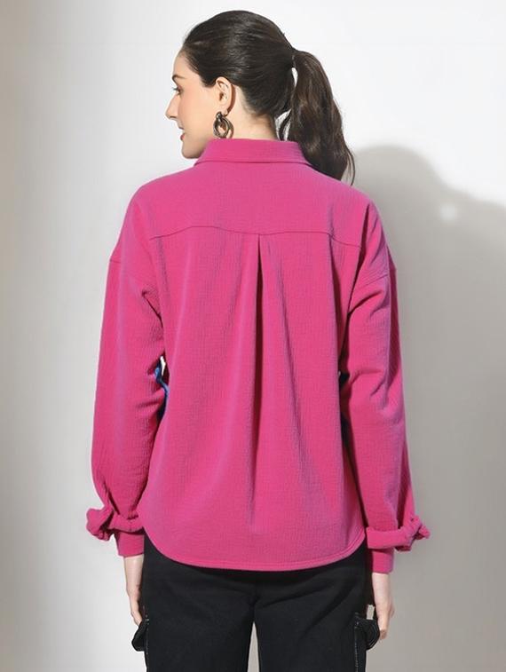 women solid collared long sleeve relaxed fit shirt - 22055145 - Standard Image - 2
