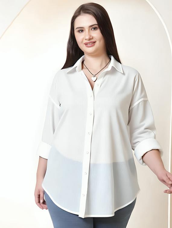 women plus size solid collared long sleeve shirt - 22055148 - Zoom Image - 0