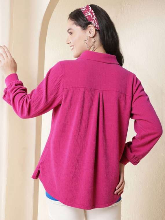 women plus size solid collared long sleeve shirt - 22055151 - Standard Image - 2