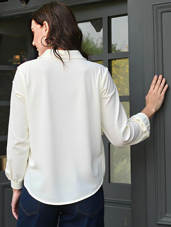 women solid collared long sleeve relaxed fit shirt - 22055152 - Standard Image - 2