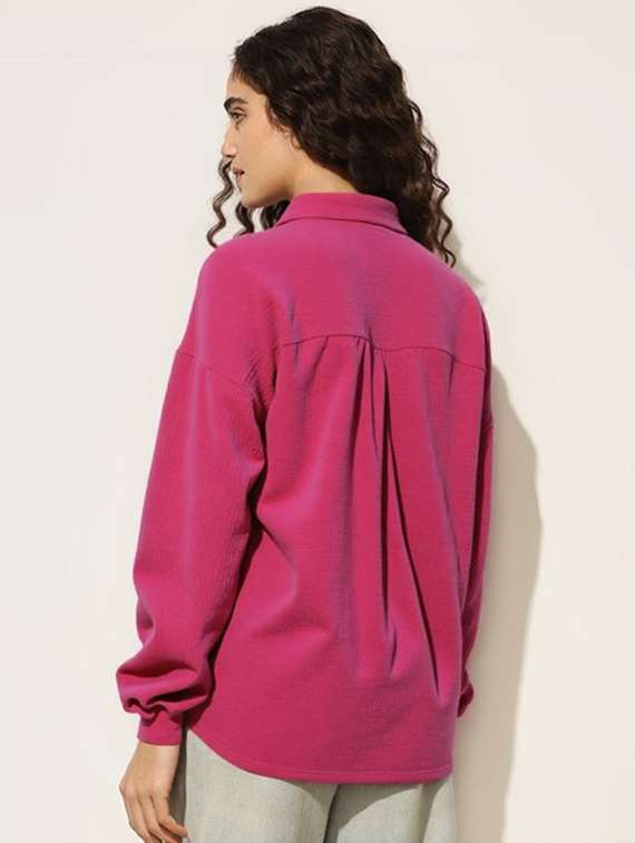 women solid collared long sleeve relaxed fit shirt - 22055154 -  Standard Image - 2