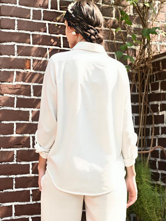 women solid collared long sleeve relaxed fit shirt - 22055155 - Standard Image - 2