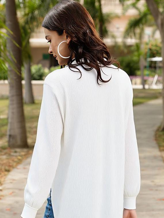 women solid collared long sleeve relaxed fit shirt - 22055159 - Standard Image - 2