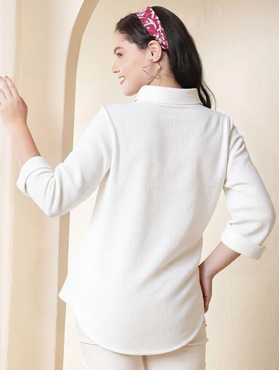 women plus size solid collared long sleeve shirt - 22055161 - Standard Image - 2