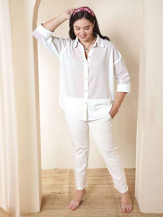 women plus size solid collared long sleeve shirt - 22055162 - Standard Image - 2