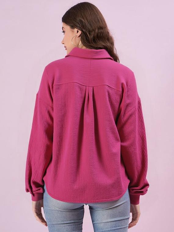 women solid collared long sleeve relaxed fit shirt - 22055166 - Standard Image - 2