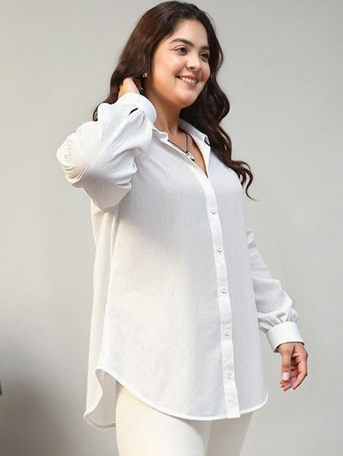women solid collared long sleeve relaxed fit shirt - 22055168 - Standard Image - 0