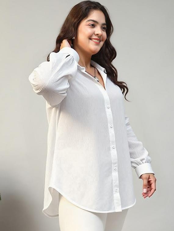 women solid collared long sleeve relaxed fit shirt - 22055168 - Zoom Image - 0